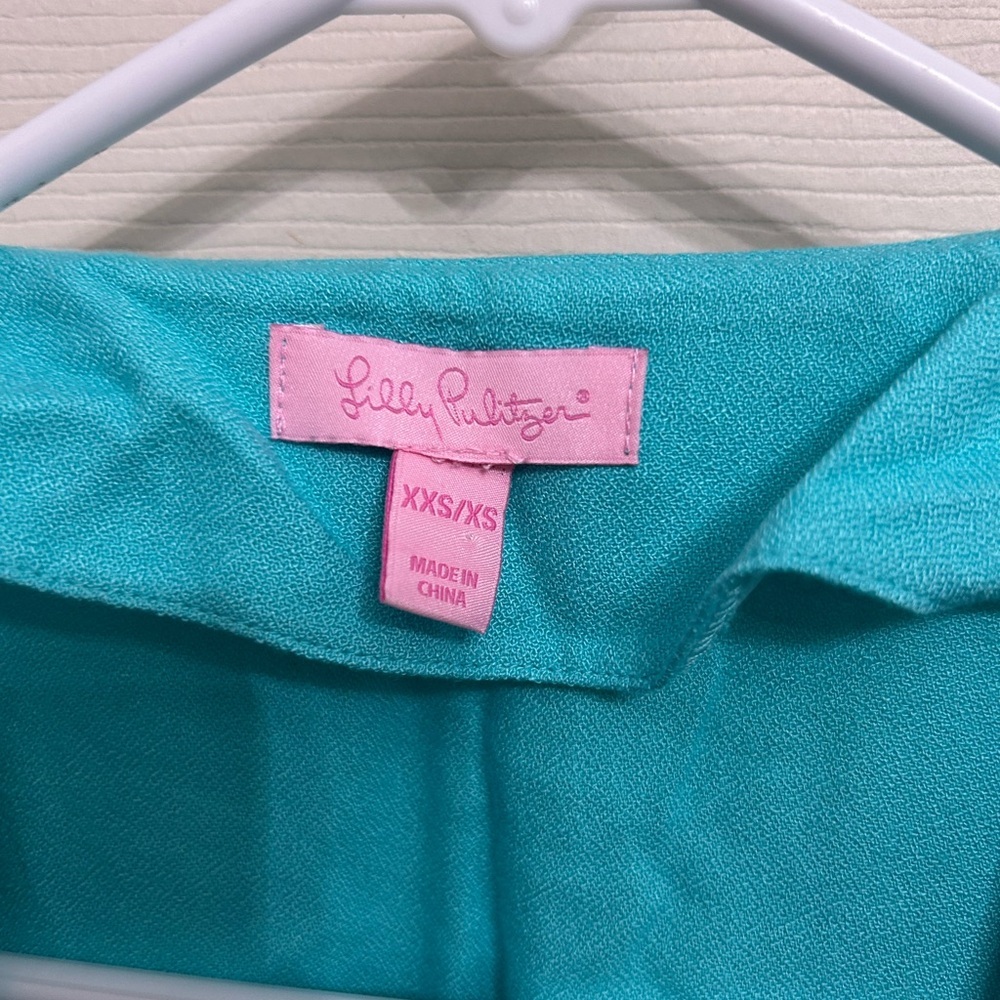 Lilly Pulitzer Chai Caftan in Seaside Aqua with gold embroidery women’s size XXS - Picture 4 of 7
